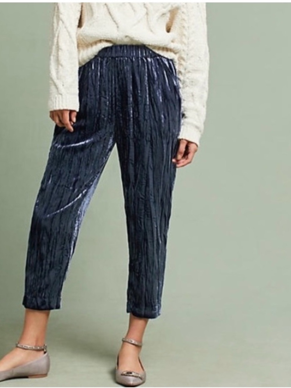 Anthropologie Kinley Shale Velvet
Pants Large Blue Cropped By ett:twa